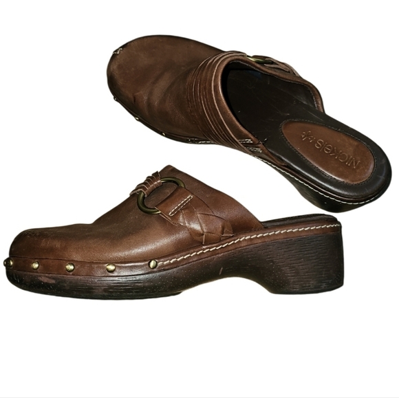 Nickels Soft Leather Clogs Mules Womens 9M Brown Buckle Southwestern Western - Picture 6 of 10